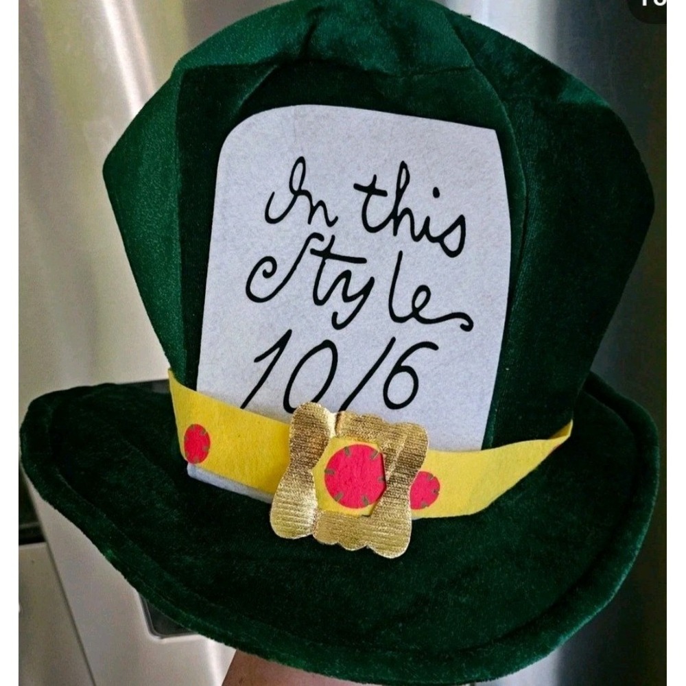 Green Velvet Mad Hatter Party Top Hat with Yellow Band